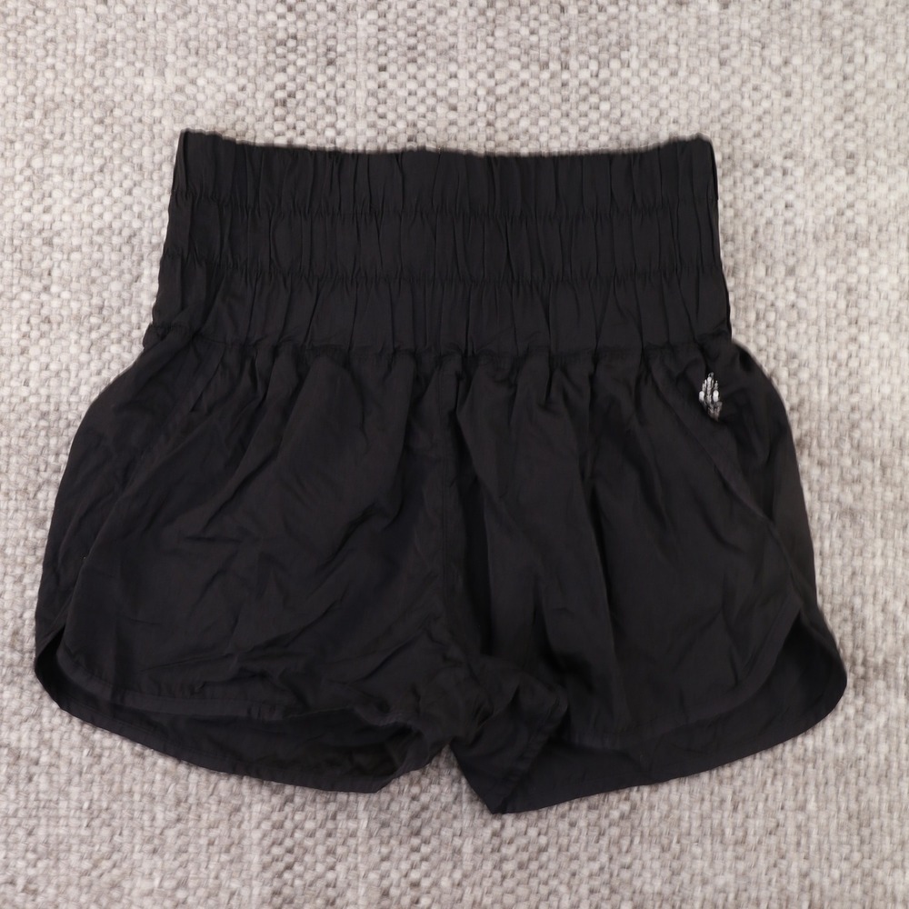FP Movement Way Home Shorts Womens Small Black Good Smocked High Rise Running